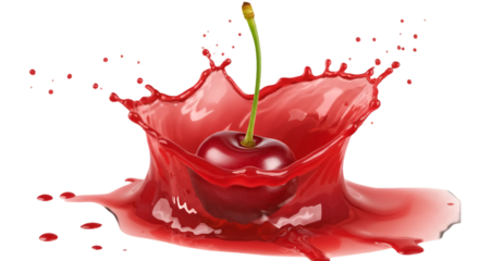Realistic Cherry Fruit Splash Illustration Isolated on Transparent Background