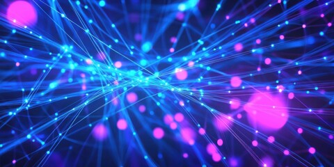 Fototapeta premium Abstract network of glowing lines and circles in shades of blue and pink creating a futuristic design