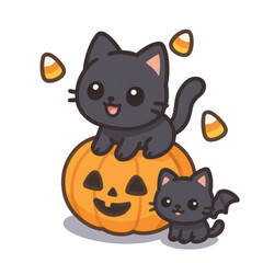 Obraz premium Cute black cats celebrate Halloween joyfully.