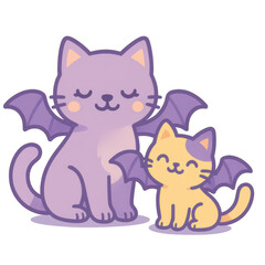 Fototapeta premium Cute cats with bat wings in playful pose.