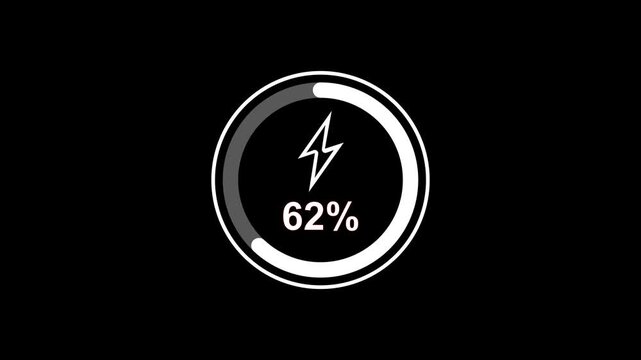 Animated Battery Charging Icon Displaying Forty One 100% Percent Gradient battery charging animation with power icon and percentage numbers. Isolated on a Transparent Background.
