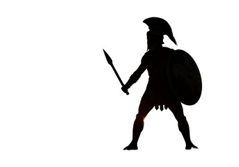 Silhouette Illustration Of A Warrior In Black Armor Holding A Spear And Shield