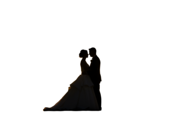 Romantic Silhouette Wedding Photo Of Couple Embracing In Evening Light