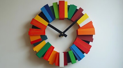 Colorful, geometric clock with radiating segments