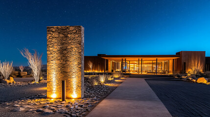 Cozy house illuminated at night with warm lights creating a welcoming and inviting atmosphere