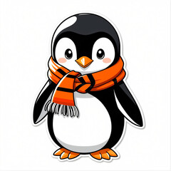 Fototapeta premium Chibi Penguin in Striped Scarf, Cute Winter Holiday Sticker, Isolated