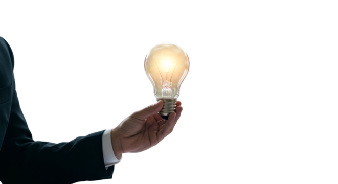 Realistic Image Of A Business Person Holding A Glowing Lightbulb Idea