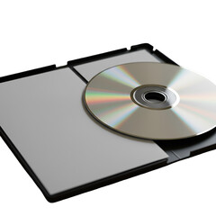 Realistic Image of Open CD Case with Silver Disc on Black Background