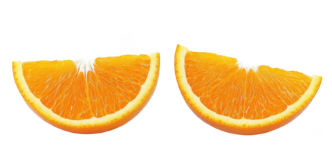 Two orange slices fruit halves isolated on transparent png background