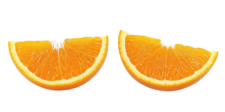 Two orange slices fruit halves isolated on transparent png background