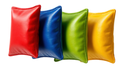 Vinyl cornhole bags in assorted colors with double-stitched seams for increased durability