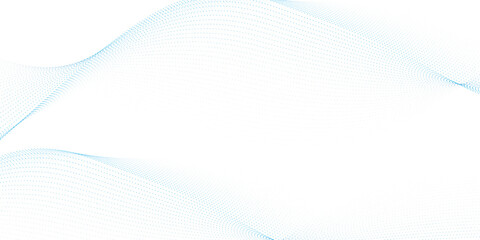 Blue dotted wave line pattern. Flowing dot particles wave pattern halftone black gradient smooth curve shape isolated on transparent background.	