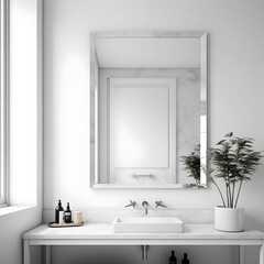 Fototapeta premium A high-resolution image of a sleek bathroom mirror with subtle reflections. Ideal for bathroom decor, home styling, and interior design projects.