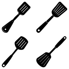 Four black and white spatulas arranged in a square pattern on a white background illustration image