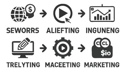 Simplified Business Process Flowchart Showing Stages from Global Planning to Digital Marketing and Financial Returns for Long Term Investment