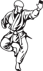 Fototapeta premium Strong Martial Artist in Dynamic Karate Pose Isolated on White Background Illustration