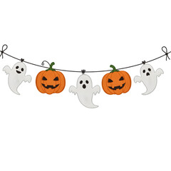 Fototapeta premium Spooky Banner: A festive banner features carved pumpkins and friendly ghost characters, perfect for adding a touch of eerie charm to any Halloween celebration.