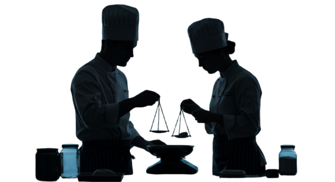 Silhouette Of Two Chefs Balancing Food In Kitchen With Transparent Background
