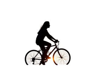 Silhouette Of Woman Riding Bike In Orange Light During The Night PNG