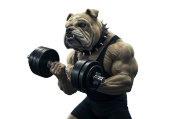 Strong Bulldog Illustration Lifting Weights with Muscular Body in Black Outfit