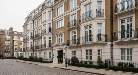 Naklejka premium Old European city street with historic architecture, ancient stone facades, and charming windows