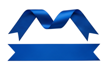 Elegant Royal Blue Satin Ribbon Banner;  Blank Space for Text;  Isolated on ,  transparent background