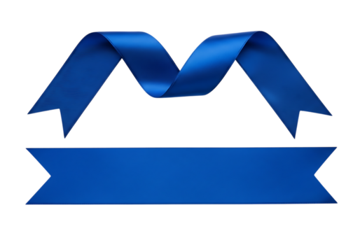 Elegant Royal Blue Satin Ribbon Banner;  Blank Space for Text;  Isolated on ,  transparent background