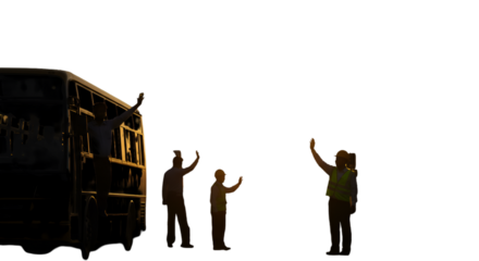 Silhouette Photo Of People Waving Hands Near a Vehicle at Evening Construction Site