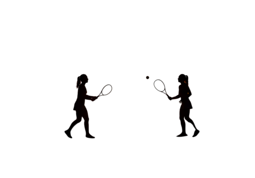 Silhouette Tennis Players in Action Against Black Background Illustration