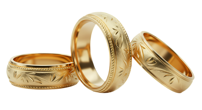 Three Golden Rings Illustration Against Isolated Transparent Background