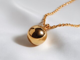 Minimalist Gold Spherical Pendant Necklace Isolated on White Background