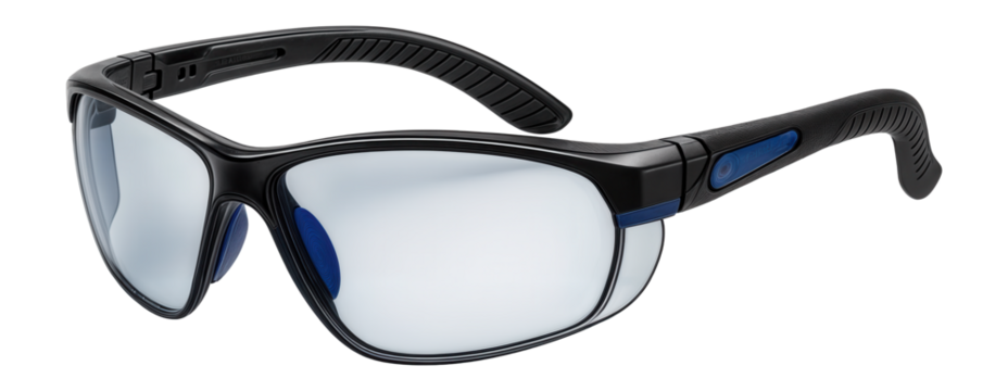 Safety glasses with adjustable temples and blue light filter for screen protection
