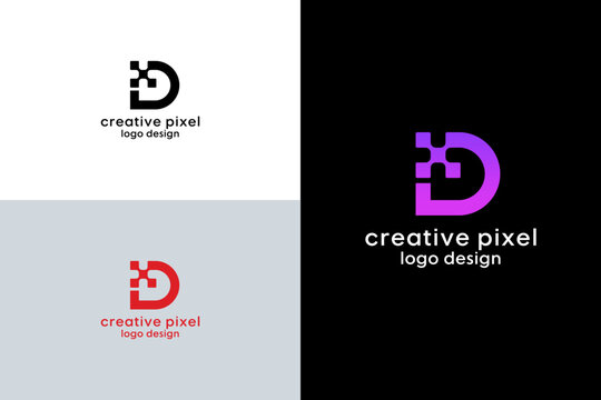 Letter D creative technological modern data pixel logo