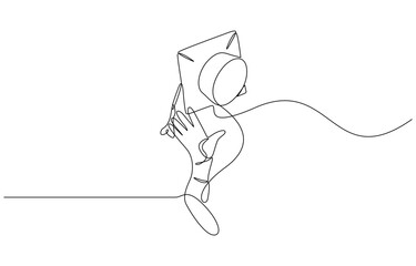 Continuous one line drawing of graduate hand throwing graduation hat cap in the air, Vector illustration. Editable outline