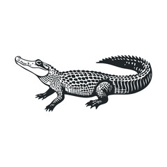 Naklejka premium Black and white alligator illustration with detailed scales and tail