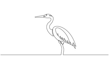 Continuous one line drawing of Heron vector illustration. Editable outline