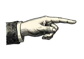 Vintage Hand Illustration Isolated On Transparent Background Pointing Index Finger
