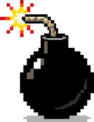 Obraz premium Retro Pixel Art Bomb with Lit Fuse