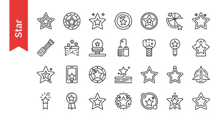 Star Rating & Favorite Line Icons - Editable Vector Set for Reviews & Achievement in UI/UX Designs