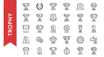 Trophy Award Line Icons - Editable Vector Set for Achievement & Success in UI/UX Designs