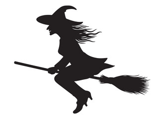 WITCH FLYING ON BROOM SILHOUETTE
