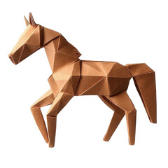 Brown origami horse isolated on transparent background