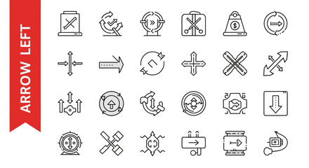 Directional Arrow Left Line Icons - Editable Vector Set for Web & App Navigation