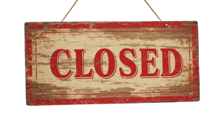 Vintage Isolated Closed Sign Illustration with Red and Brown Wooden Texture