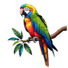 Obraz premium Majestic Macaw Perched on Branch, Tropical Beauty isolated on transparent background Generative AI.