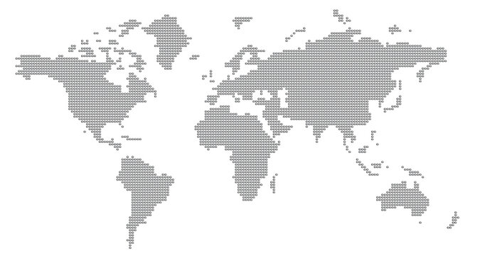 Fototapeta World Map composed of dots isolated on transparent background. World map silhouette ideal for design backgrounds and info graphic elements.3D illustration