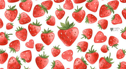 Strawberry Pattern Illustration On Black Background With Many Red Fruits