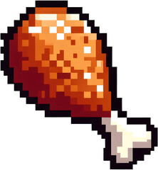 Fototapeta premium Pixel Art Fried Chicken Drumstick Set 8-bit Food Icons, PNG Pixelated international fast food icons, element set on transparent background. Generative ai