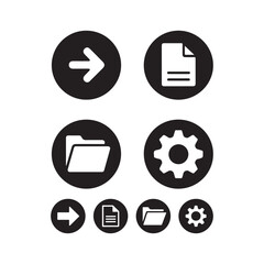 Fototapeta premium Set of four black circular icons with white silhouettes vector of common computer symbols isolated on white background