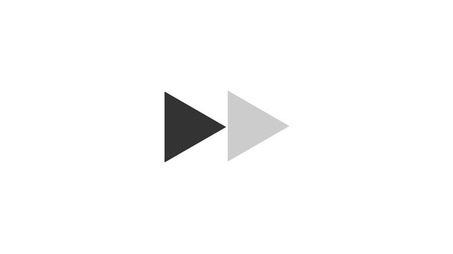Triangular video element isolated on Transparent Background. White fast forwarding button icon animation on black background. Fast forward sign moving forward icon animation.
